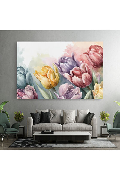 Arthub Canvas Painting, Bedroom And Living Room, Flowers, Pastel Tulips