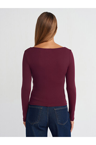 Dilvin Gathered Side Detail Boat Neck Knitted Blouse