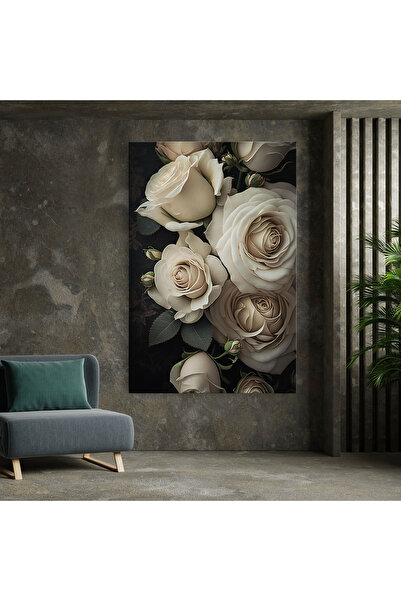 Arthub Canvas Painting, Bedroom And Living Room, Flowers, Cream Roses Close Up