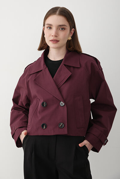 JASTE Women's Double Breasted Collar Pocket Trench Coat
