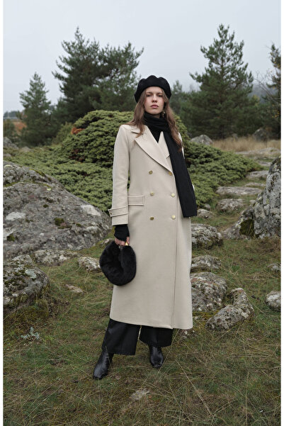 Fatma Atasoy Blazer Maksi Bej Kaşmir Kaban