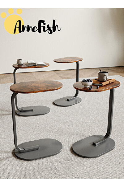 AnneFish طقم طاولات قهوة على شكل حرف C مكون من 4 قطع وطاولة جانبية للأريكة وطاولة خدمة صغيرة وطاولة أريكة