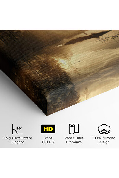 Arthub Canvas Painting, Bedroom And Living Room, Landscapes, The Sun Is Rising Over A River In A Foggy Forest