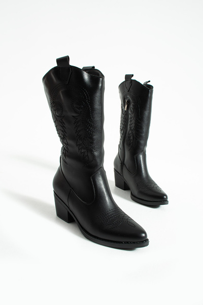 MUFUMA Kadın Siyah Deri Western Bot