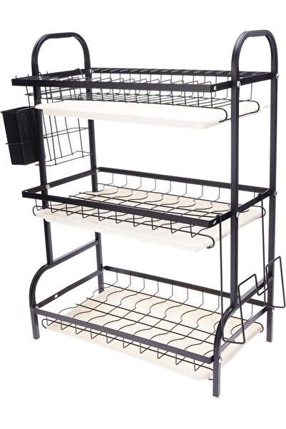 Home Dwell رف تجفيف أطباق بثلاث طبقات مع حامل للأوعية وصواني تصريف - منظم مطب...