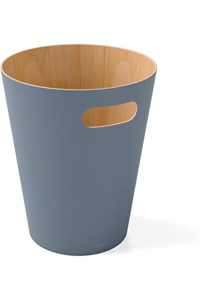 umbra Woodrow Modern Wooden Wastebasket, 2 Gallon (7.5 L), Slate Blue, Top-Open