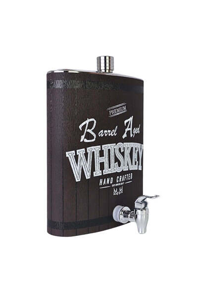 SAFECARE Metal Whiskey Bottle-Shaped Container with “Barrel Aged Whiskey” Message, 3.8 Liters
