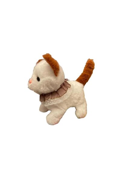 OEM Interactive Plush Toy Cat with Lace Collar, Battery-Powered, White/Brown, 16 cm, 3+ yrs