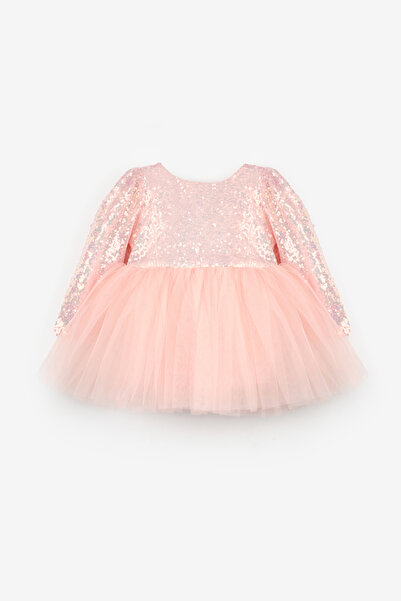 Le Mabelle Salmon Sequin Long Sleeve Baby Girl Dress - Berry