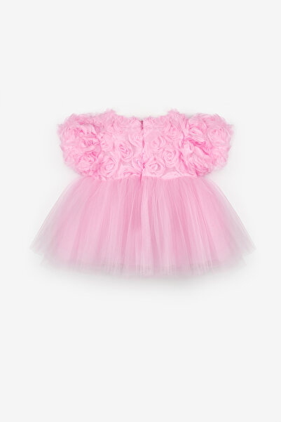 Le Mabelle Pink Rose Detailed Baby Girl Dress - Elina