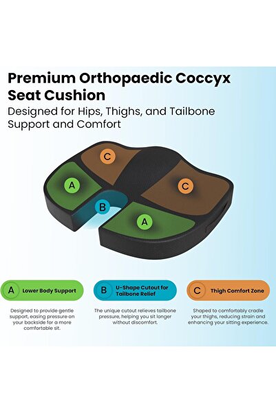 Generic CareFoam Memory Foam Coccyx Seat Cushion for Tailbone Pain Relief, 45×35.5×7.6 cm, Black