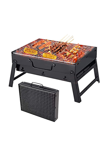 BASE Gratar portabil tip valiza pentru gradina camping plaja din metal negru 27cmx35cmx23cm