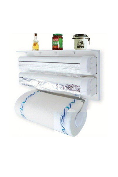 EHOME مركز تغليف 3 في 1 يحمل رقائق فضية، غلاف بلاستيكي، ومناشف ورقية، موزع ورق ثلاثي للمطبخ