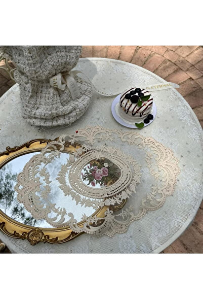 Generic 12”x16” Beige French Retro Lace Placemat - Fashion Embroidered Table Mat for Cups Vases