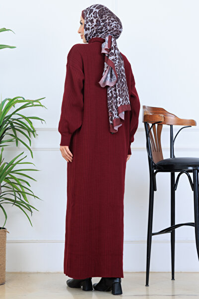 benguen Corded Fabric Knitwear Dress N7080 Burgundy