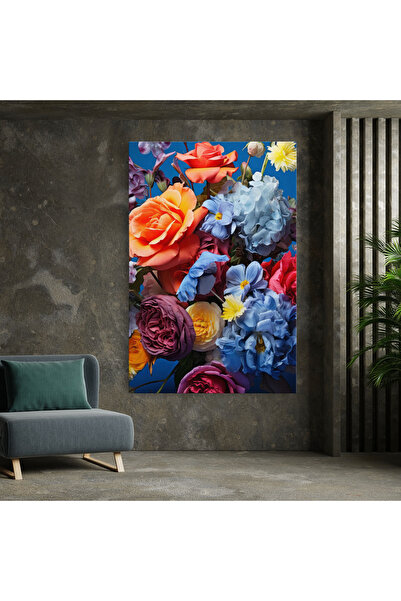 Arthub Canvas Painting, Bedroom And Living Room, Flowers, Blue Orange Bouquet