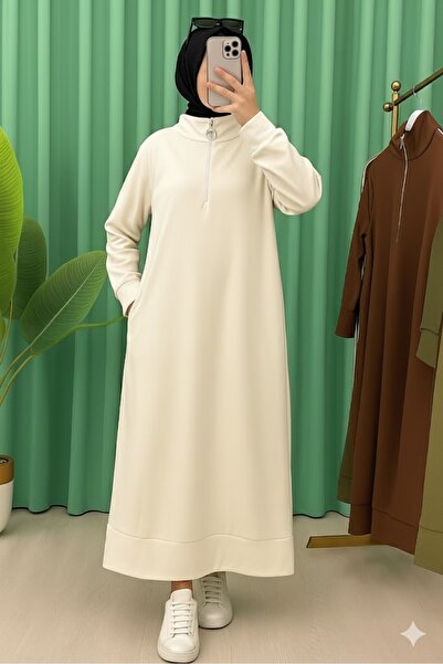 seis wear Yarım Fermuarlı Uzun Elbise (Yazlık Rahat Kumaş)