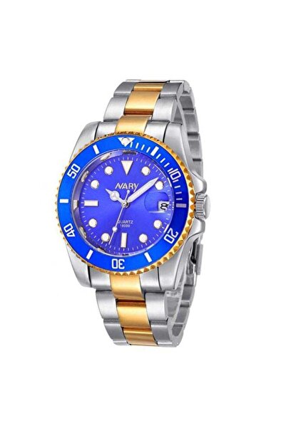 Generic NARY Men's Stainless Steel Analog Wrist Watch 18099GBL - 40 mm - Gold/Silver