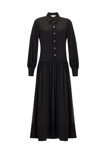Exquise Shirt Collar Buttoned Lined Regular Midi Dress