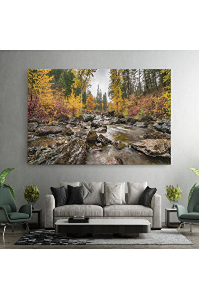 Arthub Canvas Painting, Bedroom And Living Room, Landscapes, Forest Lake Rocks