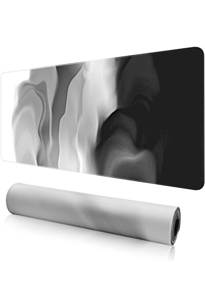 YESMAX لوحة ماوس كبيرة، لوحة ماوس للألعاب بقاعدة مطاطية مانعة للانزلاق، حصيرة مكتب، 90×40 سم، عرض بالأبيض والأسود