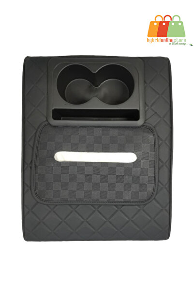 Generic غطاء مسند ذراع سيارة عالمي فاخر من الجلد الصناعي مع حامل أكواب، مقاوم للماء والخدش باللون الأسود