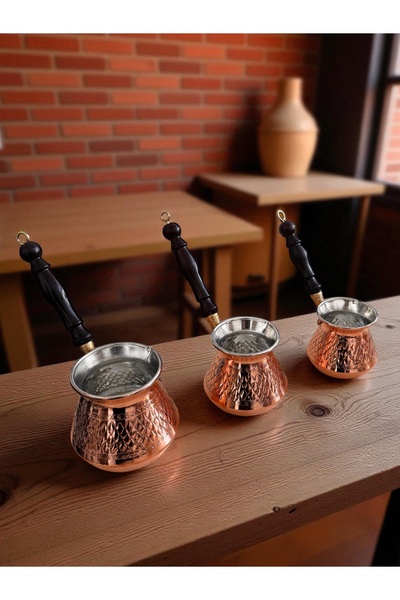BARITCIOGLU طقم أباريق قهوة نحاسية مكون من 3 قطع
