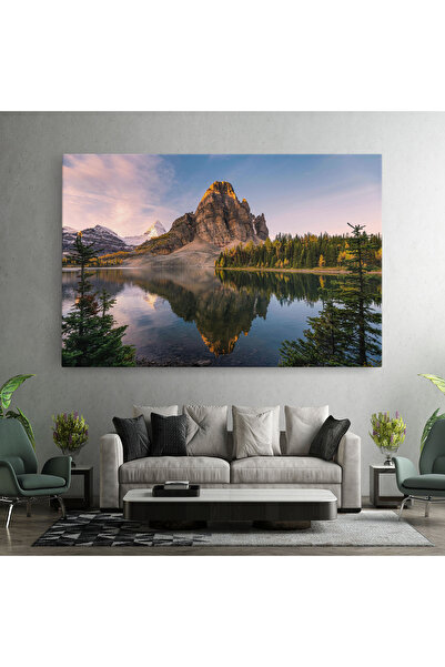 Arthub Canvas Painting, Bedroom And Living Room, Landscapes, Mountain Sunrise Lake