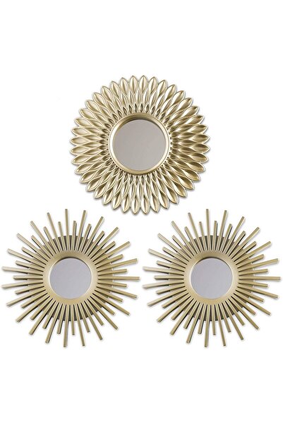 Generic Decorative Round Wall Mirror Set, Champagne Gold, BONNYCO, Pack of 3