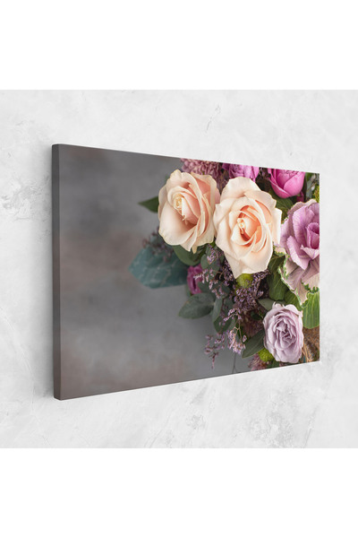Arthub Canvas Painting, Bedroom And Living Room, Flowers, Cream Purple Bouquet
