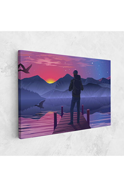 Arthub Canvas Painting, Bedroom And Living Room, Landscapes, Lake Pink Night