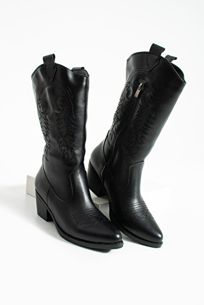 MUFUMA Kadın Siyah Deri Western Bot