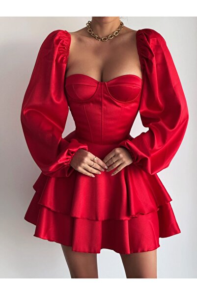 Elia Swimwear Mini Corset Baby Doll Dress With Puff Sleeves Satin Rosie Chantal