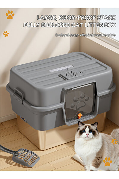 KidLe Enclosed Stainless Steel Cat Litter Box with Lid for Big & Multiple Cats
