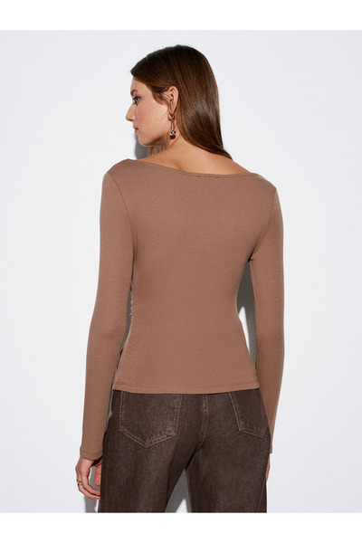 Dilvin Gathered Side Detail Boat Neck Knitted Blouse