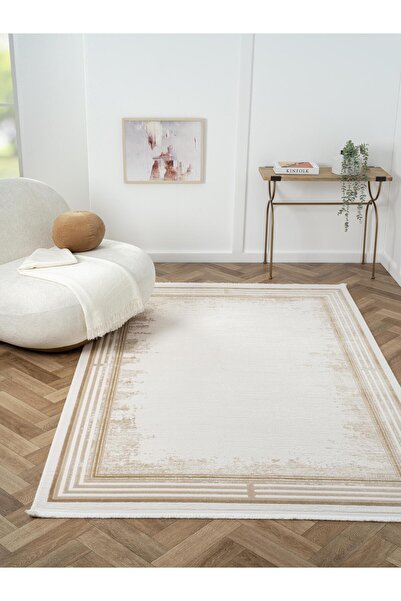 Cotto Home Ottowa OT001B Krem Bej Halı Klasik Desenli Tozu Az Akrilik Pamuk T...