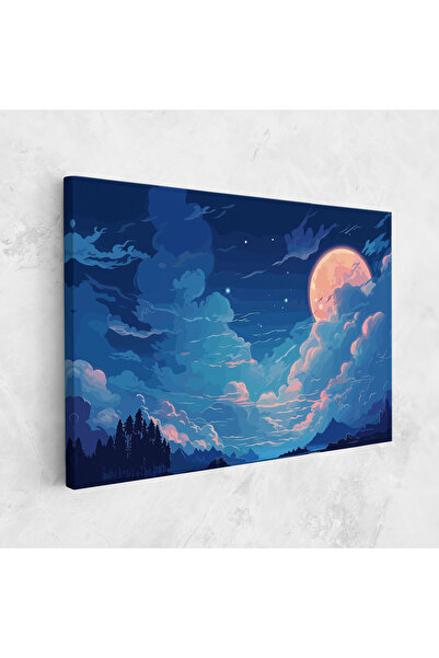Arthub Canvas Painting, Bedroom And Living Room, Landscapes, Blue Cloud Moon