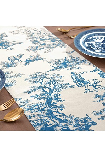 Generic Blue 72-inch Floral Table Runner (Light Blue & Cream) - XTMYI