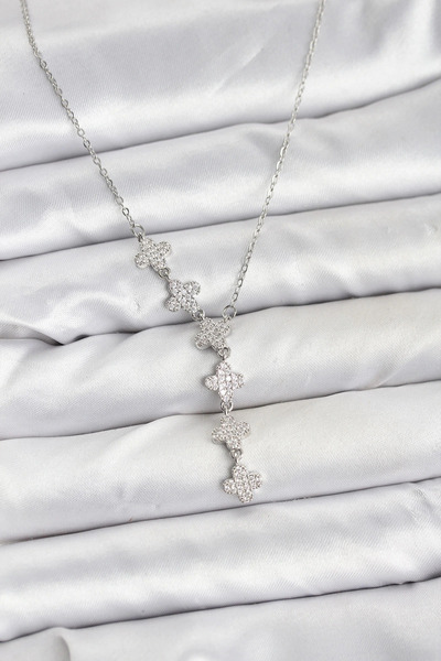 Epilons Bfs 316L Steel Chain Silver Color Clover Model Women's Necklace