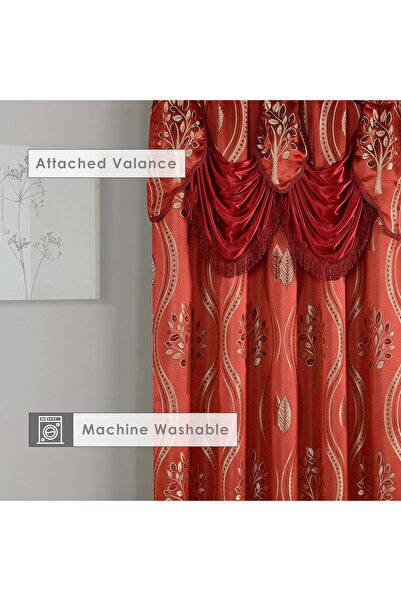 Elegant Comfort Luxury Window Curtains Set with Valance, 54 x 84 in (Pack of 2) - Burgundy, Polyeste