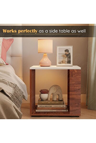 Generic About Space Wooden Side Coffee Table - Red Walnut, 40x45x45 cm