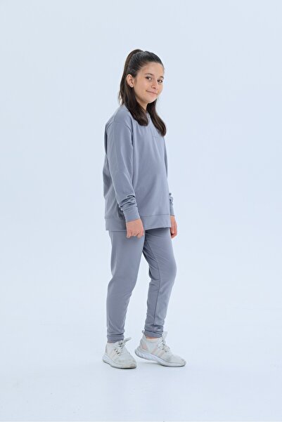 Black One Girl's Striped Detail Casual Sweat and Leggings Sports Set