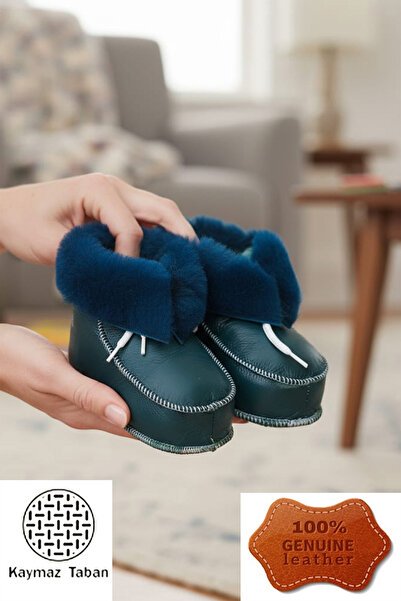 CEYDA SHOES Nursery, Baby, Children, Genuine Leather, Soft, Non-Slip Soles, Fur House Boots, Slippers, Booties