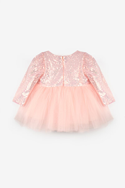 Le Mabelle Salmon Sequin Long Sleeve Baby Girl Dress - Berry