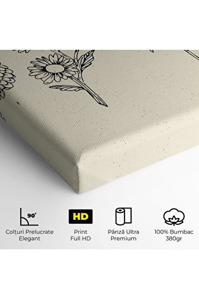 Arthub Canvas Painting, Bedroom And Living Room, Flowers, Black Line Cream