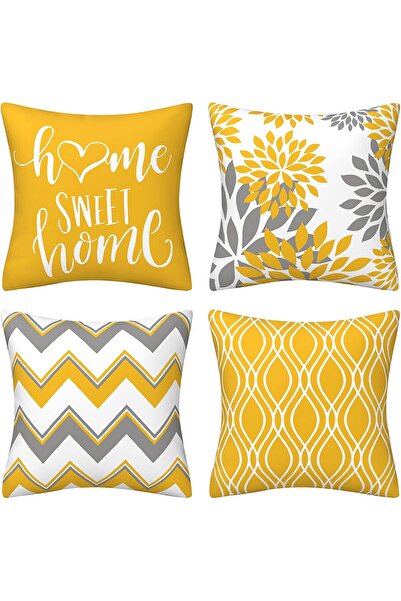 Generic Dremsto 18×18 Yellow & Grey Geometric Cushion Covers - Set of 4
