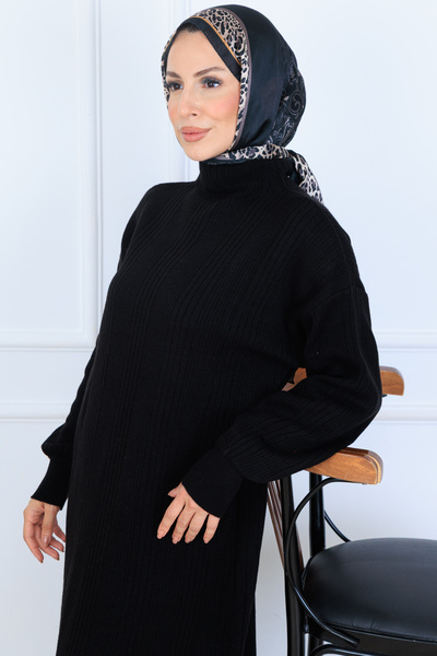 benguen Corded Fabric Knitwear Dress N7080 Black