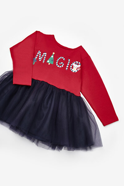 Le Mabelle Navy Blue Christmas Themed Magic Motto Girls' Dress - Claire