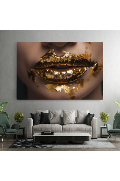 Arthub Canvas Painting, Bedroom And Living Room, Women, Close Gold Lips