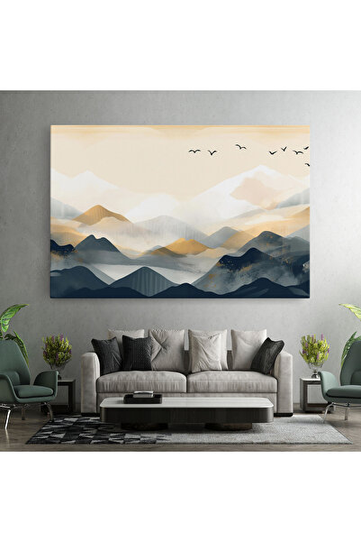 Arthub Canvas Painting, Bedroom And Living Room, Landscapes, Gold Foggy Blue